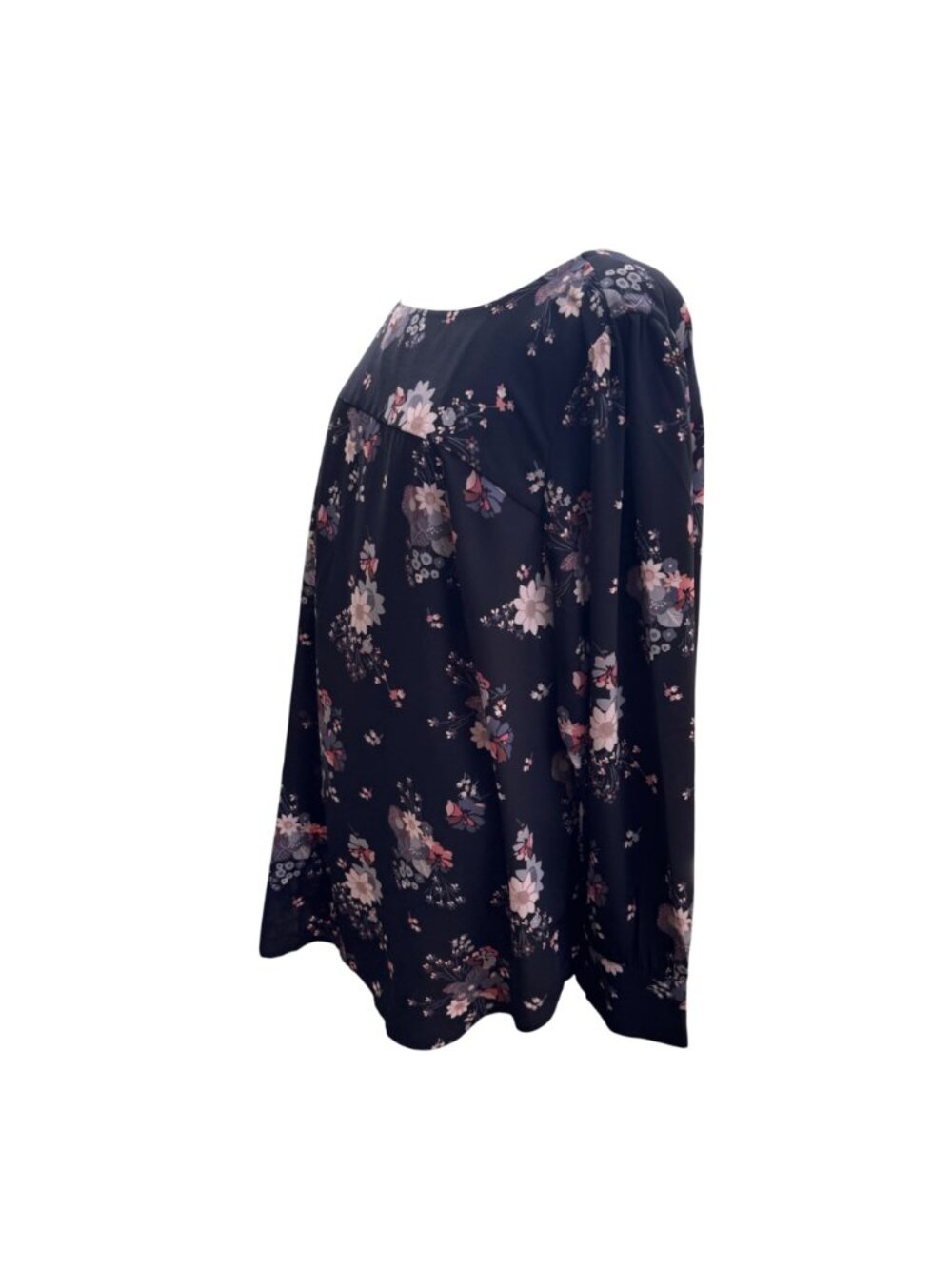 Loft Womens Floral Blouse Plus 20W Black Polyester Long-Sleeve Cut-Out Back New - Picture 10 of 16